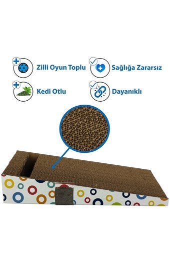 Herniks Oyuncaklı Kedi Otlu 43 cm Kedi Tırmalama Rampası