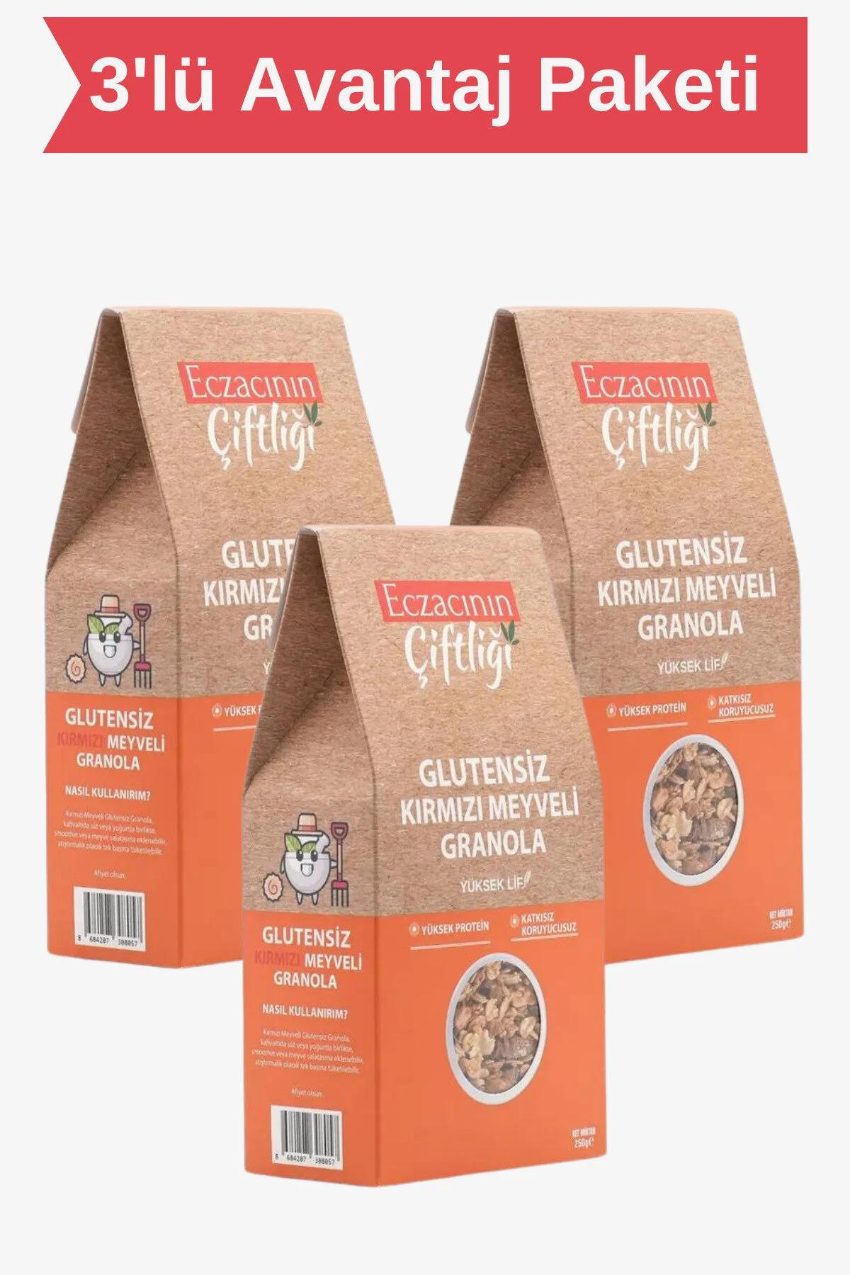 Eczacının Çiftliği Yüksek Protein Glutensiz Kırmızı Meyveli Granola 3x250 gr