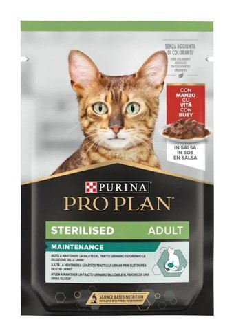 Pro Plan Kısırlaştırılmış Sığır Eti Parça Etli Soslu Yetişkin Yaş Kedi Maması 85 gr