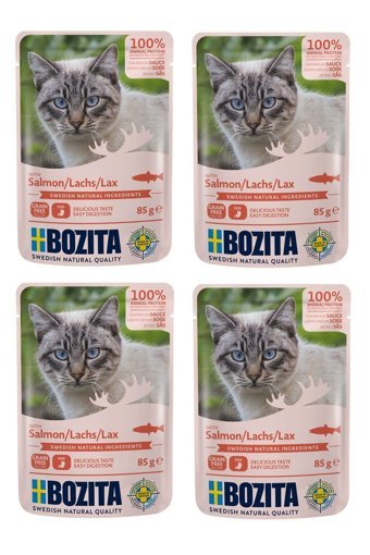 Bozita Somonlu Soslu Yetişkin Yaş Kedi Maması 4x85 gr