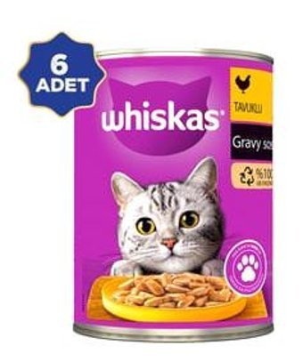 Whiskas Gravy Tavuk Soslu Yetişkin Yaş Kedi Maması 6x400 gr