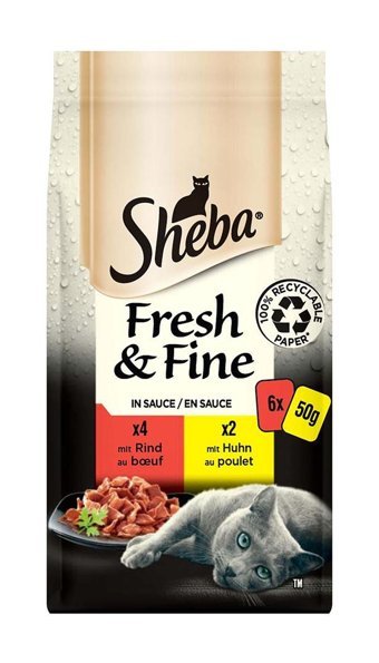 Sheba Fresh & Fine Tavuk Sığır Eti Soslu Yetişkin Yaş Kedi Maması 6x50 gr