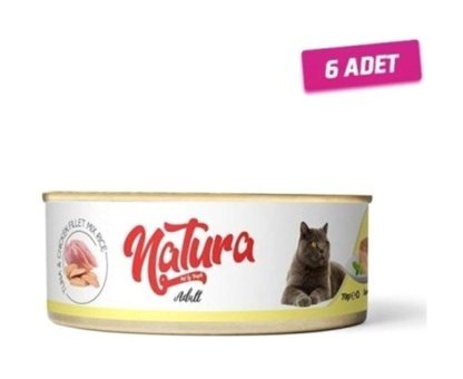 Natura Tahılsız Tavuk Ton Balığı Jöleli Parça Etli Yetişkin Yaş Kedi Maması 6x70 gr