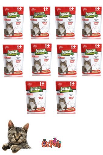 Jungle Pouch Biftek Yetişkin Yaş Kedi Maması 10x100 gr