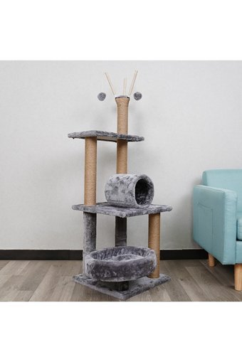 RAIKOU Oturaklı Oyuncaklı Katlı 120 cm Kedi Tırmalama Tahtası