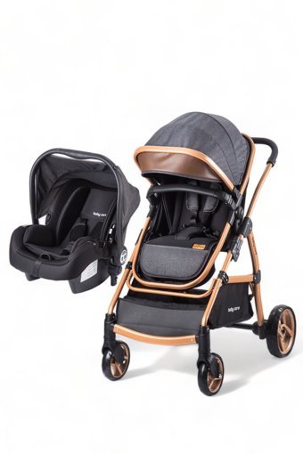 Baby Care BC 315 Katlanabilir Tek Elle Kapanan Travel Sistem Bebek Arabası Gold Siyah