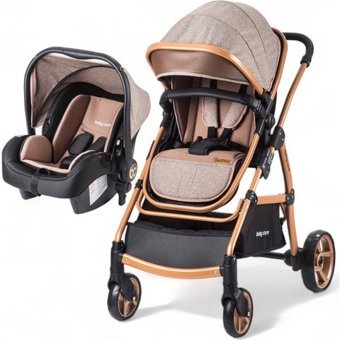 Baby Care BC 315 Çift Yönlü Katlanabilir Tek Elle Kapanan 360 Derece Dönen Tam Yatar Travel Sistem Kabin Tipi Bebek Arabası Kahverengi