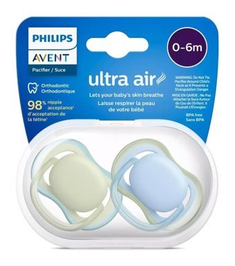 Philips Avent 0-6 Ay Fosforlu Delikli Ortodontik Yenidoğan Kiraz Uçlu Damaklı Silikon Emzik Mavi Yeşil