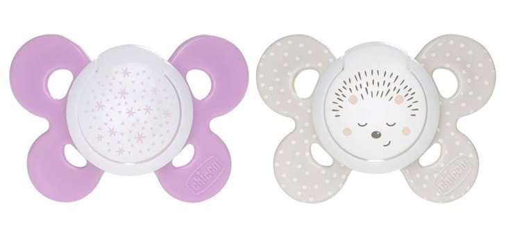 Chicco 16-36 Ay Delikli Ortodontik Kiraz Uçlu Damaklı Silikon Emzik Krem Mor
