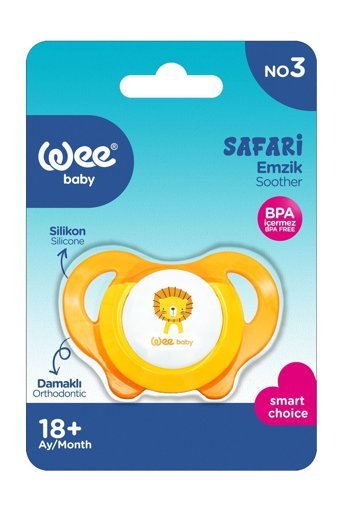 Wee Baby Safari 18 Ay+ Ortodontik Damaklı Silikon Emzik Turuncu