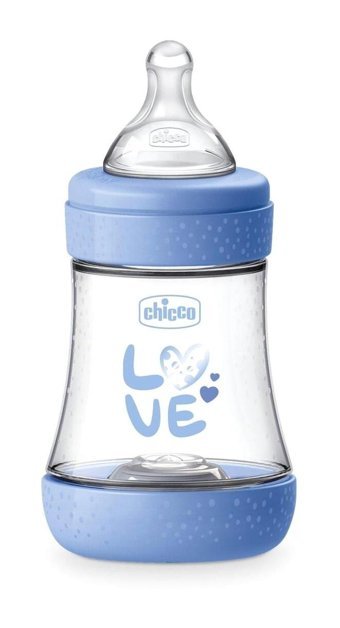 Chicco Perfect Silikon Gaz Yapmayan Antikolik Yenidoğan Yavaş Akışlı 0+ Ay Desenli Mavi Biberon 150 ml