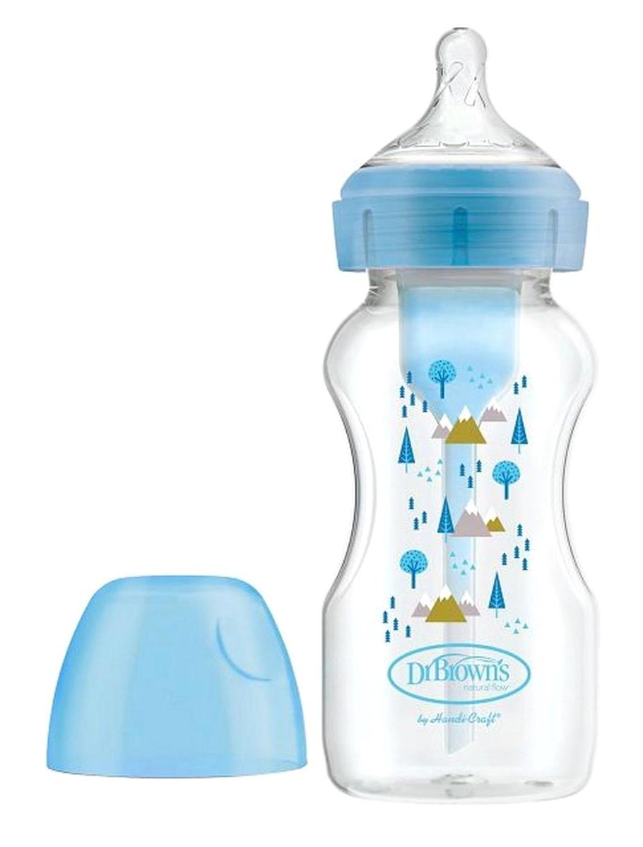 Dr. Brown's Geniş Ağızlı Silikon Gaz Yapmayan Antikolik Yenidoğan Yavaş Akışlı 0-3 Ay Desenli Mavi Biberon 270 ml