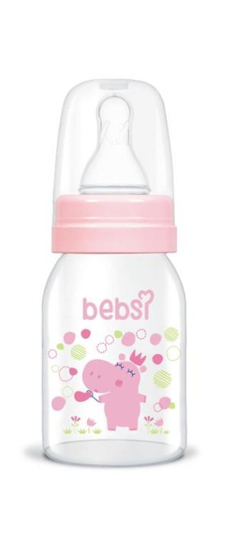 Bebsi 243 Klasik Silikon Yenidoğan Yavaş Akışlı 0+ Ay Desenli Pembe Biberon 125 ml