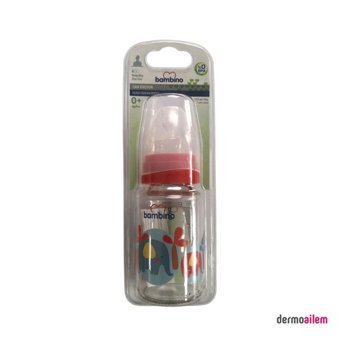 Bambino Silikon Yenidoğan Yavaş Akışlı 0-6 Ay Desenli Kırmızı Damaklı Biberon 125 ml