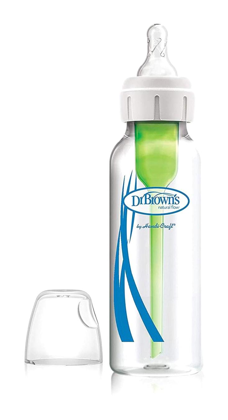 Dr. Brown's Dar Ağızlı Silikon Gaz Yapmayan Antikolik Yenidoğan Yavaş Akışlı 0+ Ay Şeffaf Biberon 250 ml