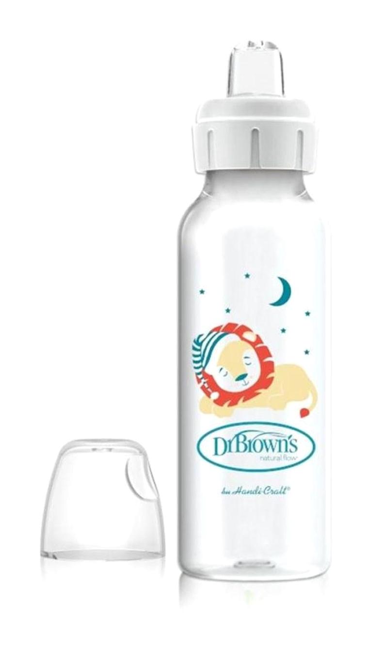 Dr. Brown's Sippy Spout Silikon 6+ Ay Desenli Şeffaf Damaklı Biberon 250 ml