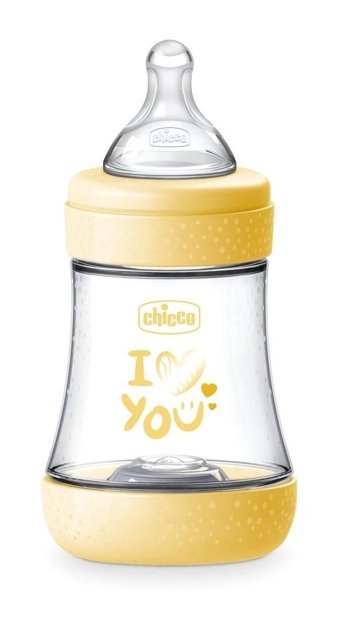 Chicco Perfect5 Silikon Gaz Yapmayan Antikolik Yenidoğan Yavaş Akışlı 0+ Ay Desenli Sarı Biberon 150 ml