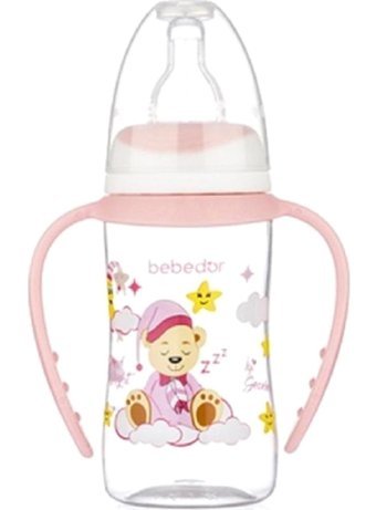 Bebedor Silikon Kulplu Desenli Pembe Biberon 125 ml