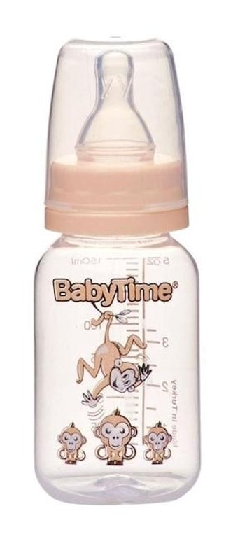 Baby Time Silikon Gaz Yapmayan Antikolik Yenidoğan Yavaş Akışlı 0-18 Ay Desenli Krem Biberon 150 ml