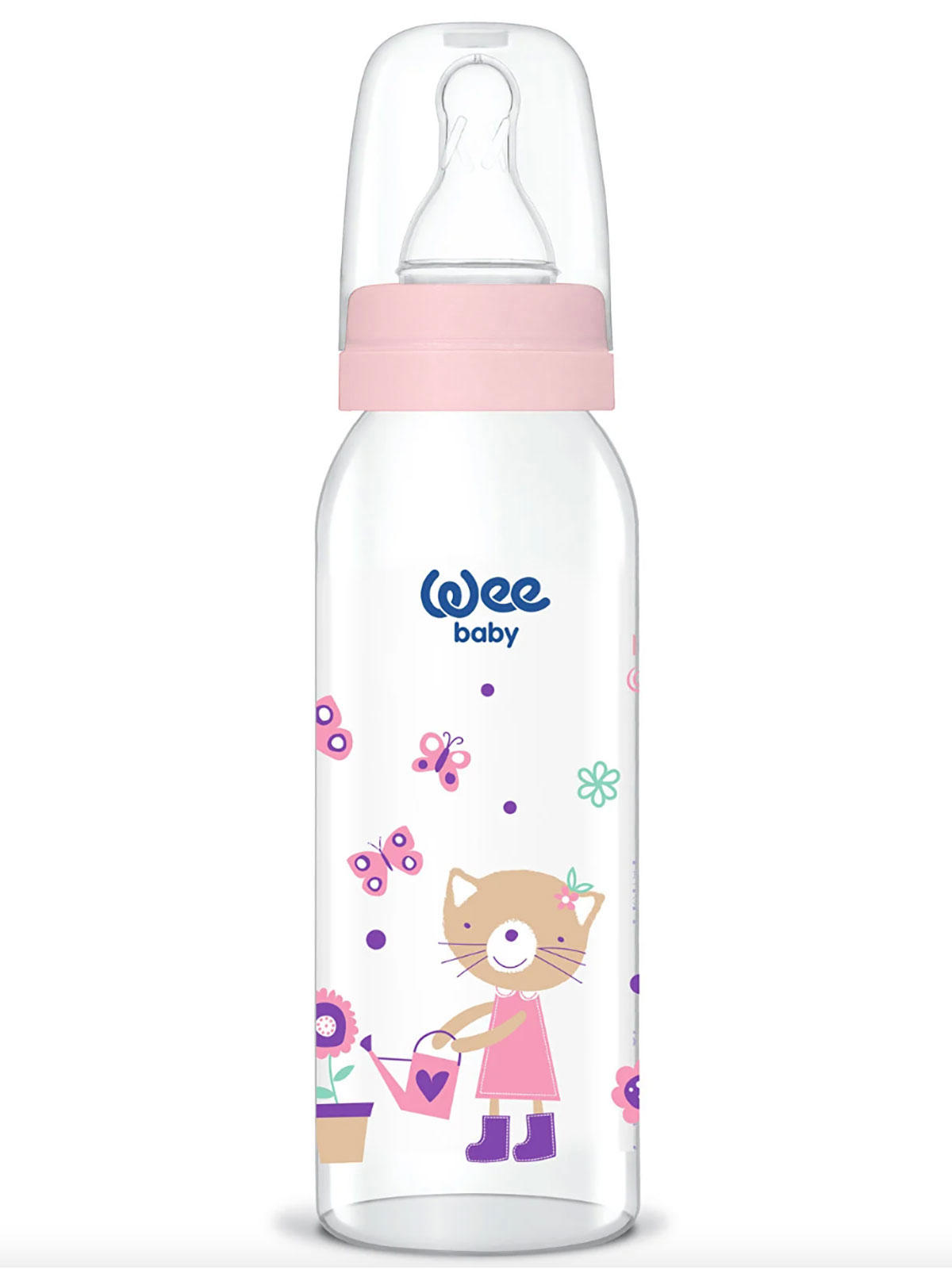 Wee Baby Klasik Silikon Yenidoğan 0-6 Ay Desenli Pembe Biberon 250 ml