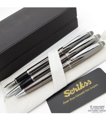 Scrikss 35 3'lü Set Titanyum Ahşap Deri Kutulu Dolma Kalem