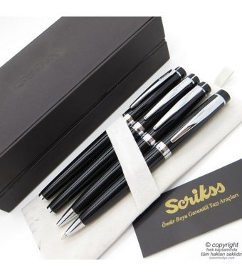 Scrikss 38 4'lü Set Siyah Krom Dolma Kalem