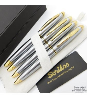 Scrikss 88 4'lü Set Gold Krom Deri Dolma Kalem