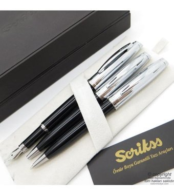 Scrikss 39 3'lü Set Siyah Krom Dolma Kalem