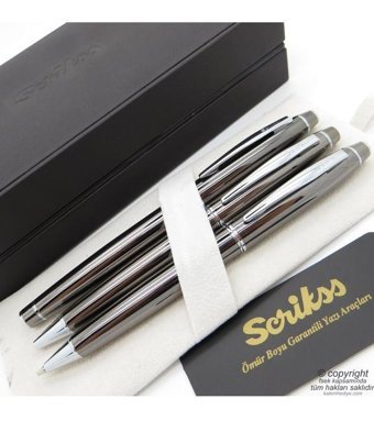 Scrikss 35 3'lü Set Titanium Ahşap Deri Kutulu Dolma Kalem