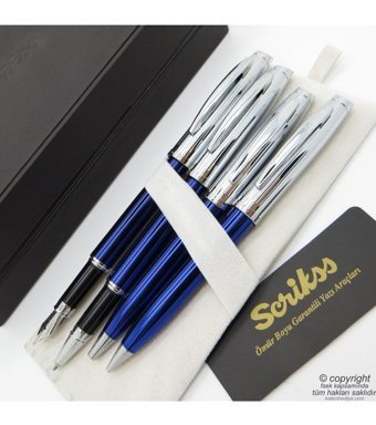 Scrikss 39 4'lü Set Lacivert Krom Dolma Kalem