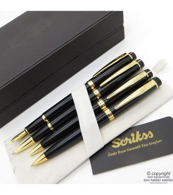 Scrikss 38 4'lü Set Siyah Altın Deri Dolma Kalem