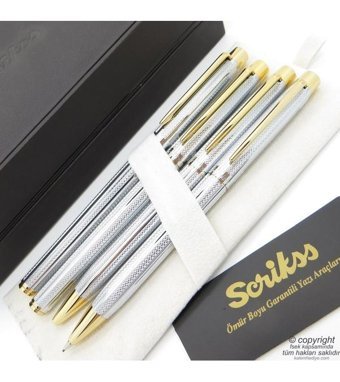 Scrikss 722W 4'lü Set Gold Krom Dolma Kalem