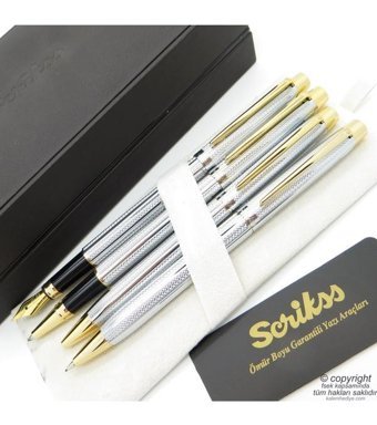 Scrikss 722W 4'lü Set Gold Krom Dolma Kalem