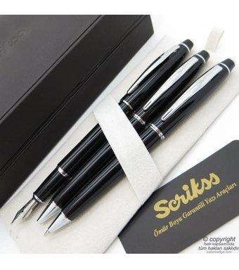 Scrikss 35 3'lü Set Siyah Deri Dolma Kalem