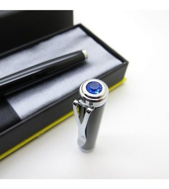 Jinhao Mavi Taşlı Tam Metal Siyah Dolma Kalem