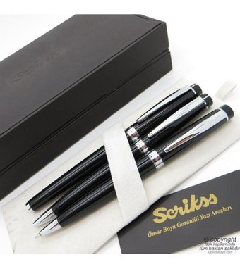 Scrikss 38 3'lü Set Siyah Krom Dolma Kalem