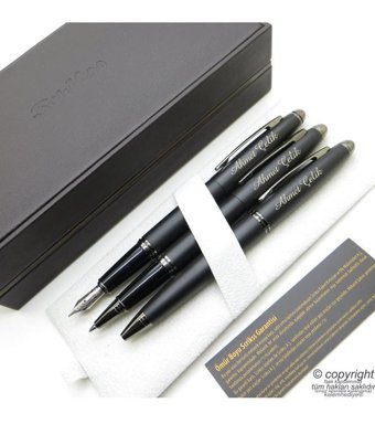 Scrikss 88 3'lü Set Mat Siyah Deri Dolma Kalem