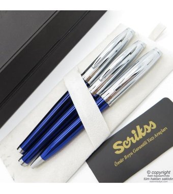 Scrikss 39 3'lü Set Lacivert Krom Dolma Kalem