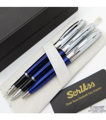 Scrikss 39 3'lü Set Lacivert Krom Dolma Kalem