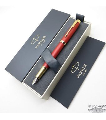 Parker Premium Saten Kırmızı Altın Desenli İsme Dolma Kalem