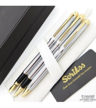 Scrikss 722W 3'lü Set Gold Krom Dolma Kalem