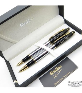 Scrikss Special Parlak Siyah Altın Gold Krom  e Dolma Kalem