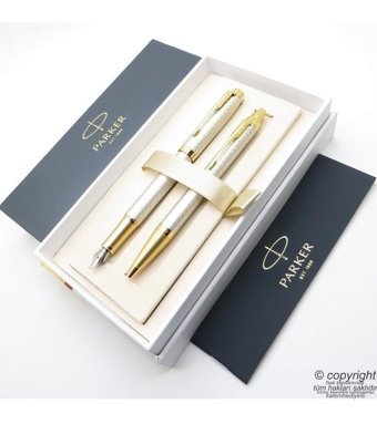 Parker Premium Desenli Saten Altın Dolma Kalem