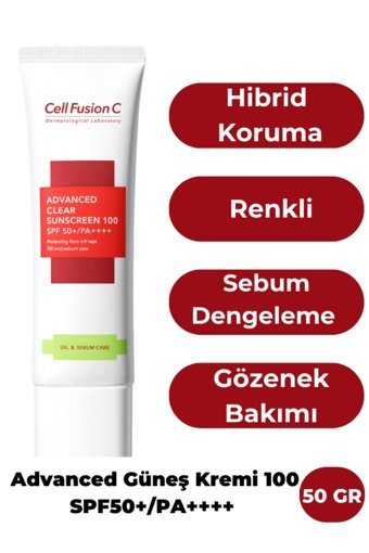 Cell Fusion C Advanced 50 Faktör Tüm Ciltler İçin Nemlendirici Suya Dayanıklı Yüz Güneş Kremi 100 ml