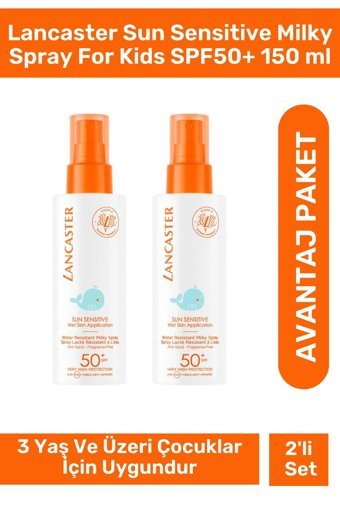 Lancaster Kids 50 Faktör Tüm Ciltler İçin Leke Karşıtı Nemlendirici Yağsız Suya Dayanıklı Yüz ve Vücut Güneş Kremi 2x150 ml