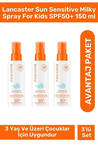 Lancaster Sun Sensitive Milky 50 Faktör Hassas Ciltler İçin Nemlendirici Suya Dayanıklı Yüz Güneş Kremi 3x150 ml