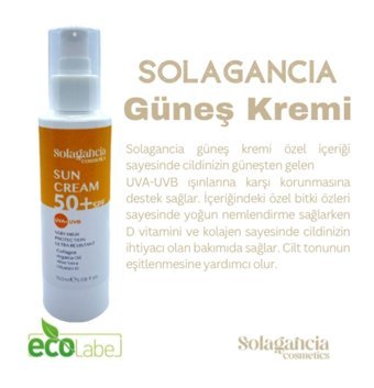 Solagancia Cosmetics Sun Cream 50 Faktör Tüm Ciltler İçin Leke Karşıtı Nemlendirici Yağsız Suya Dayanıklı Yüz ve Vücut Güneş Kremi 150 ml