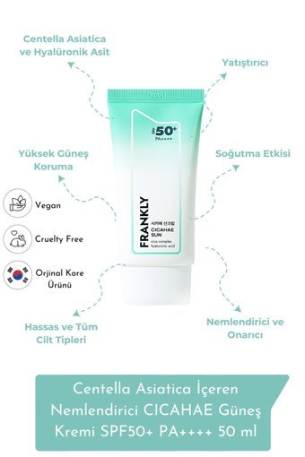 Frankly 50 Faktör Tüm Ciltler İçin Nemlendirici Suya Dayanıklı Yüz Güneş Kremi 50 ml