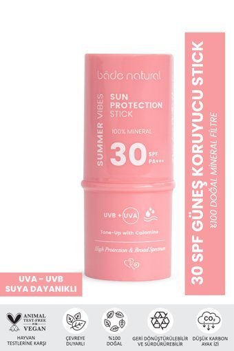 Bade Natural Stick Renkli 30 Faktör Tüm Ciltler İçin Nemlendirici Kapatıcılı Suya Dayanıklı Yüz Güneş Kremi 50 ml