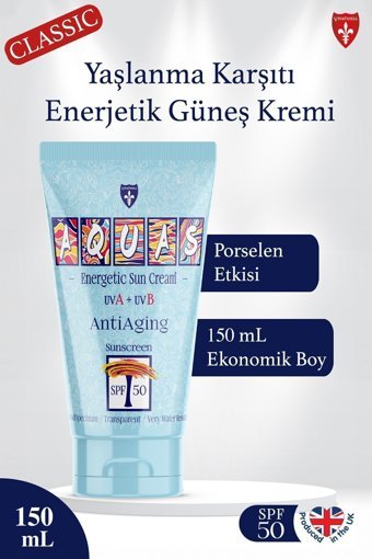Aquas Anti Aging 50 Faktör Tüm Ciltler İçin Leke Karşıtı Nemlendirici Yaşlanma Karşıtı Yağsız Suya Dayanıklı Yüz ve Vücut Güneş Kremi 150 ml